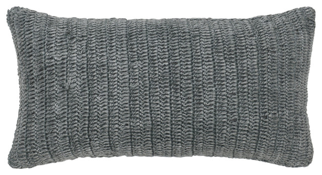 Rectangular Fabric Throw Pillow With Hand Knitted Details, Gray ...