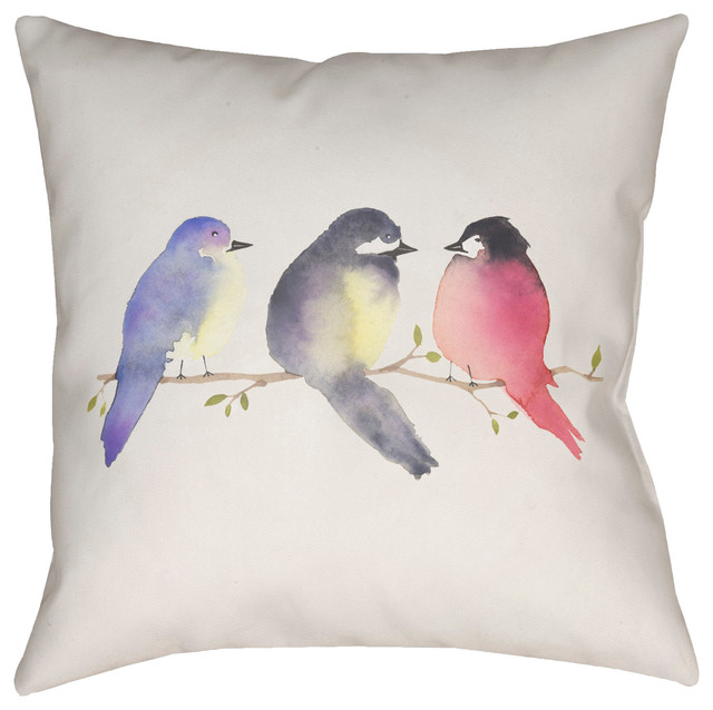 Silly Birds Pillow 18x18x4 Contemporary Outdoor Cushions And Pillows by Surya
