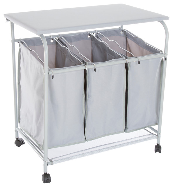 Lavish Home Rolling 3 Bin Laundry Sorter And Ironing Station Gray Lavish Home Rolling 3 Bin Laundry Sorter And Ironing Station Gray