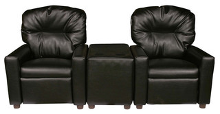 Black Leather Like Child Recliner Chair Theater Seating