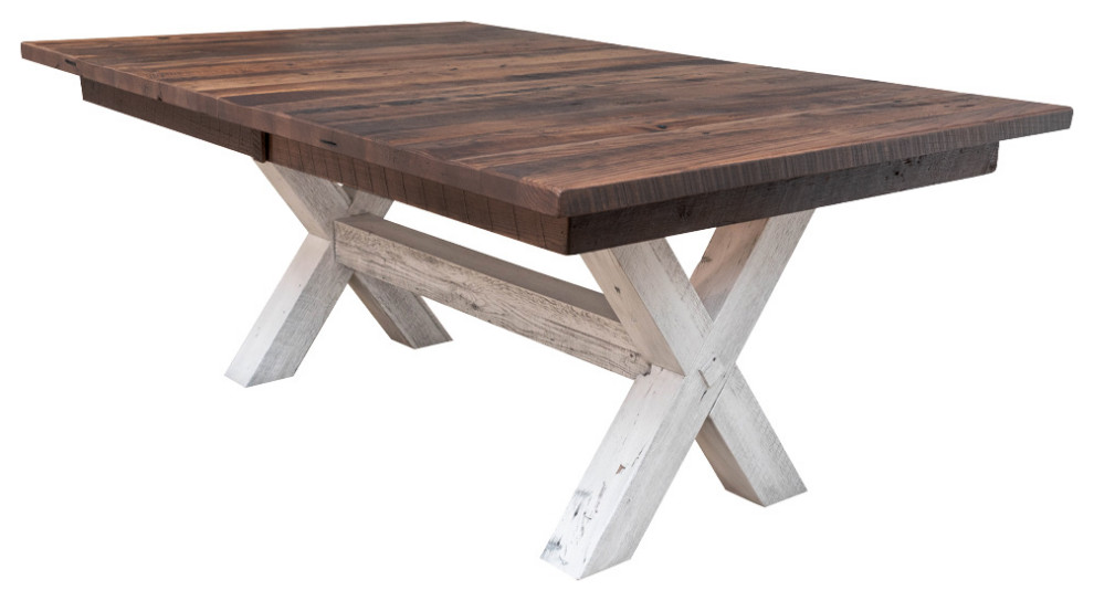 Foster Farmhouse Dining Table, Barnwood, 42x72, 2 Middle Leaves