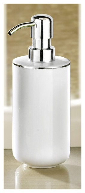 white and silver soap dispenser