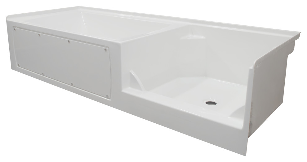 Ovo White Acrylic Combo Bathtub/Shower Base Unit 60"tub and 42" Shower