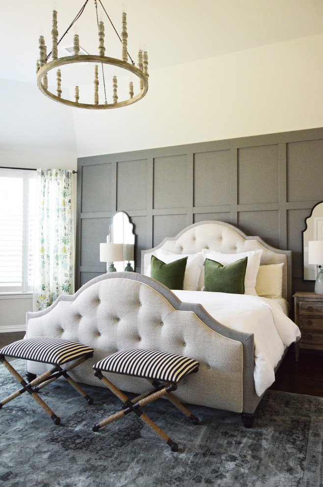 Photo of a transitional master bedroom in Dallas.