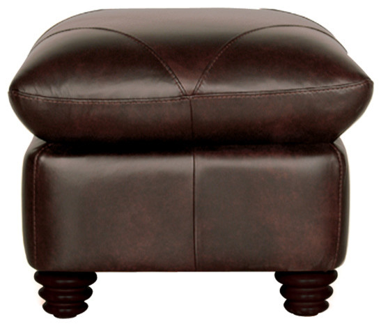 Genuine Italian Leather Ottoman In Chocolate Brown Traditional Genuine Italian Leather Ottoman In Chocolate Brown