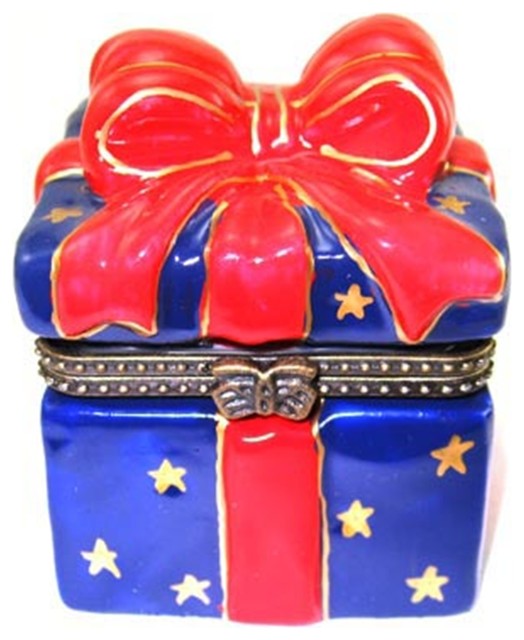 Blue with Bright Red Bow Christmas Package Gift Present