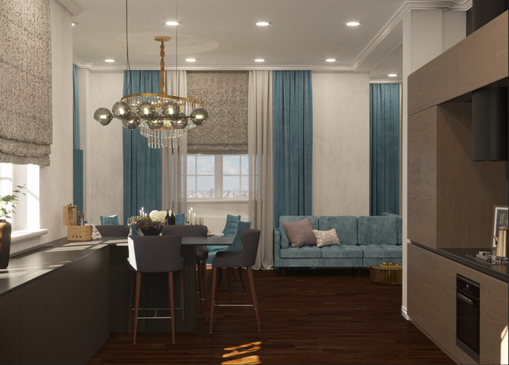 Интерьер обеденной части квартиры 75 кв м