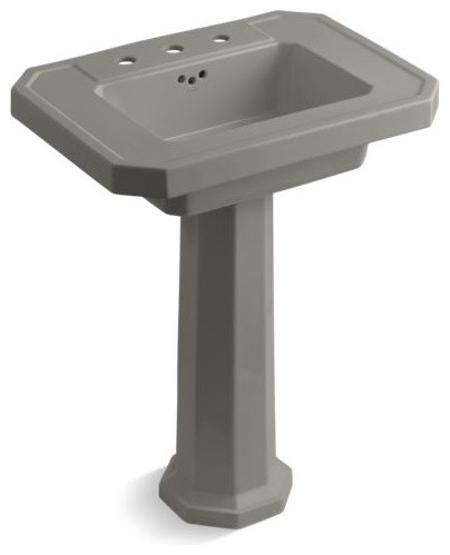 Kohler Kathryn Pedestal Bathroom Sink with 8" Widespread Faucet Holes, Cashmere