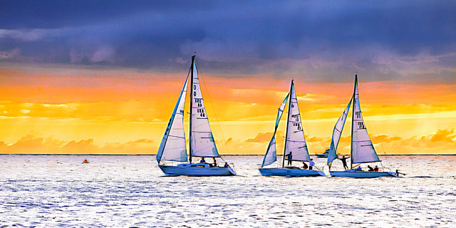 Sailboat Sunset 3, Canvas Giclee, 20"x10"