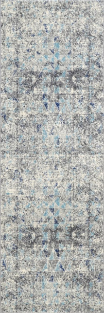 Faded Mosaic Area Rug, Blue, 2'8"x8' Runner