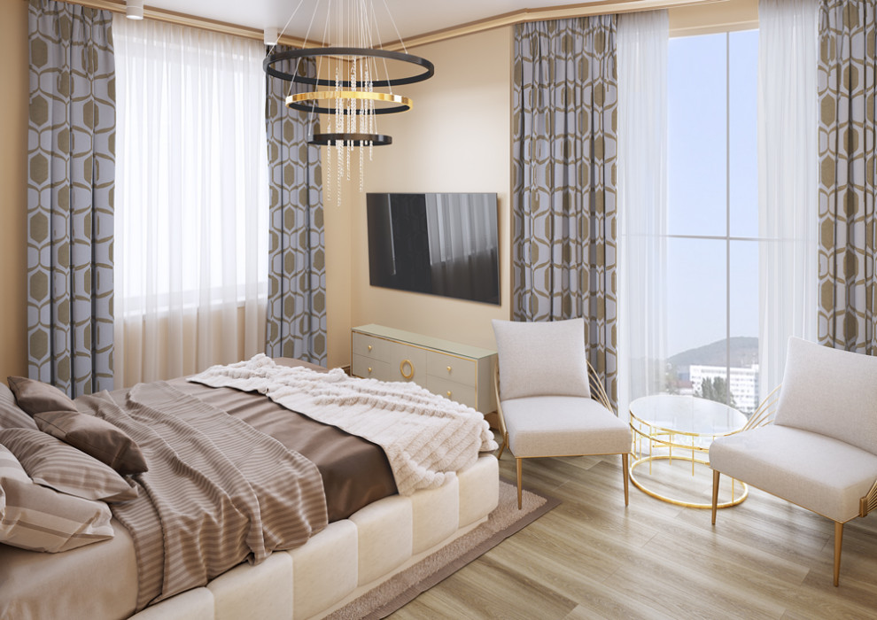 Визуализация спальни с панорамным окном