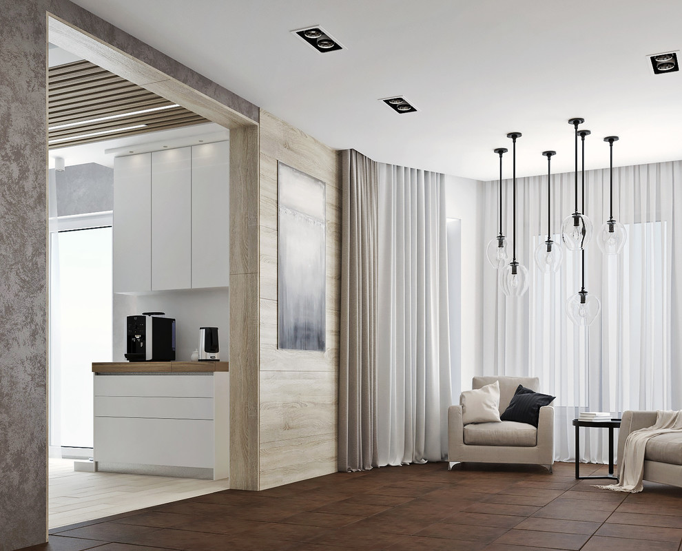 Кухня и гостиная в загородный дом