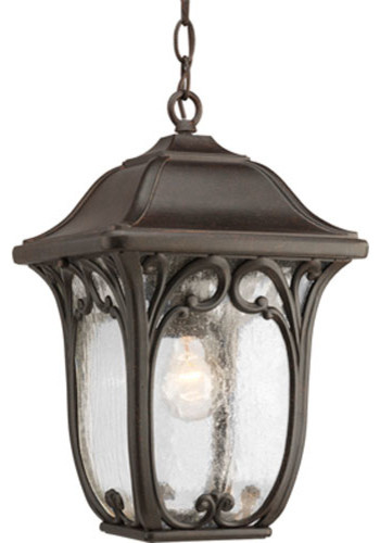 Enchant Espresso One-Light Outdoor Pendant with Etched Glass Panels