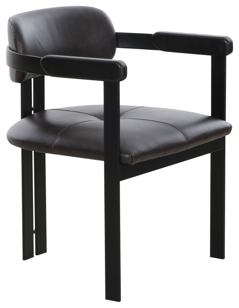 Modrst Modern Dark Brown Leather + Black Dining Chair Industrial Dining Chairs by