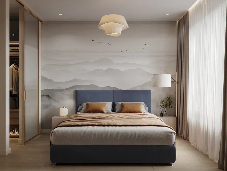 Двухкомнатная квартира 54  м² в оливковых и песочных оттенках