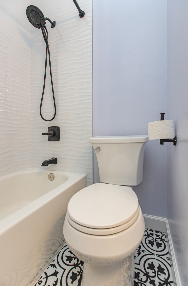 Inspiration for a mid-sized modern kids' single-sink bathroom remodel with shaker cabinets, white cabinets and quartz countertops