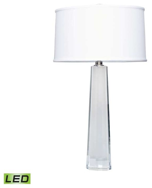 Dimond Crystal Faceted Column LED Table Lamp, Clear, White Shade