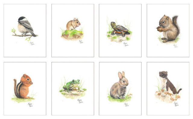 "Woodland Tinies" Set of Eight Paper Prints Unframed, 8x10