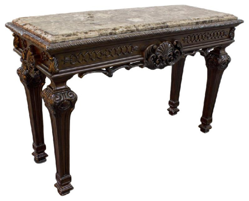 Best Master Traditional Solid Wood and Faux Marble Top Console Table in