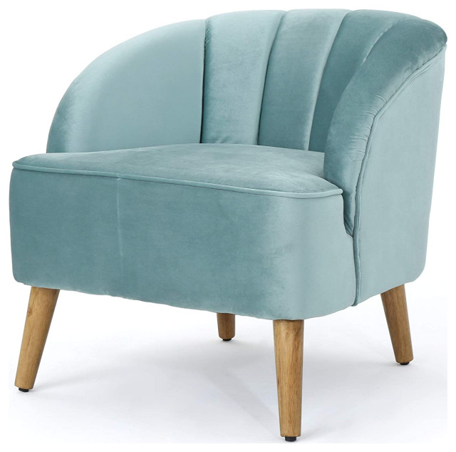 Comfortable Accent Chair, Cushioned Seat With Channel Tufted Back, Seafoam Blue - Midcentury 