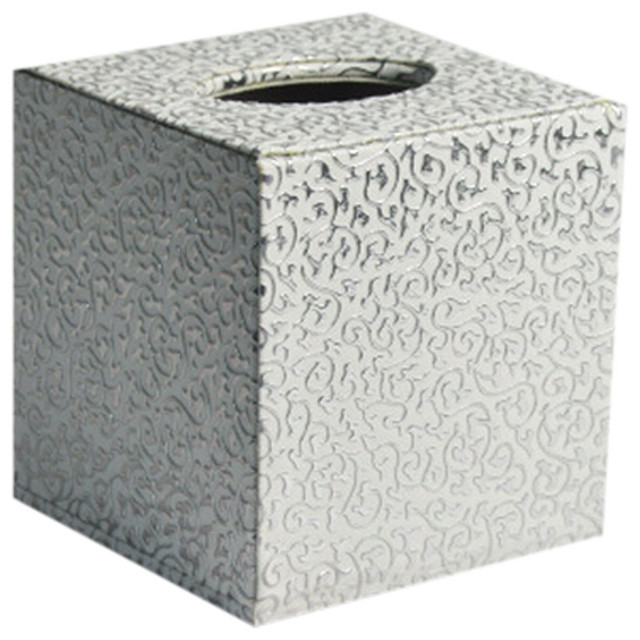 Square Cute Tissue Box Holder With Silver Carved Patterns , Silver ...