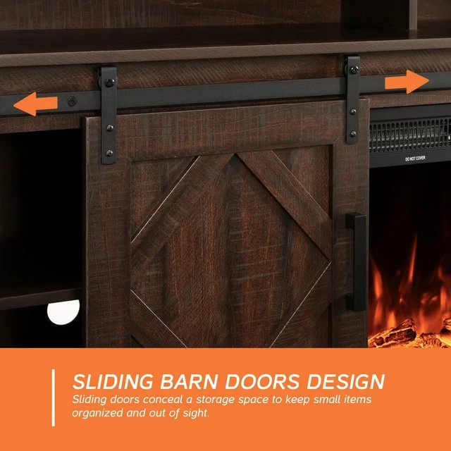 Farmhouse Electric Fireplace TV Stand with Sliding Barn Doors for 65 ...