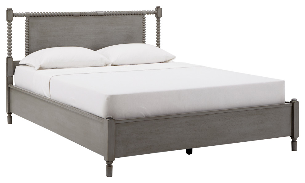 Jamila Antique Finish Beaded Wood Platform Bed, Queen French Country