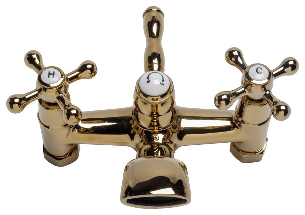 Tub Shower Faucet Part Gold PVD Brass Cross Handles Renovators Supply