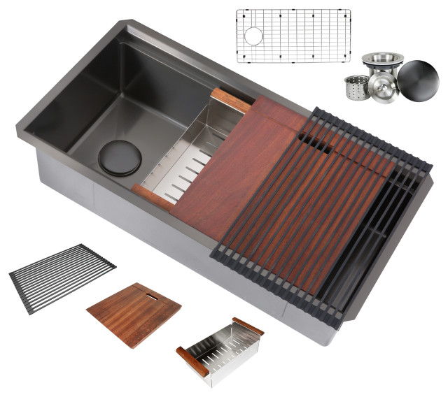 Workstation 36" Undermount 16Gauge SingleBowl Black Stainless Steel