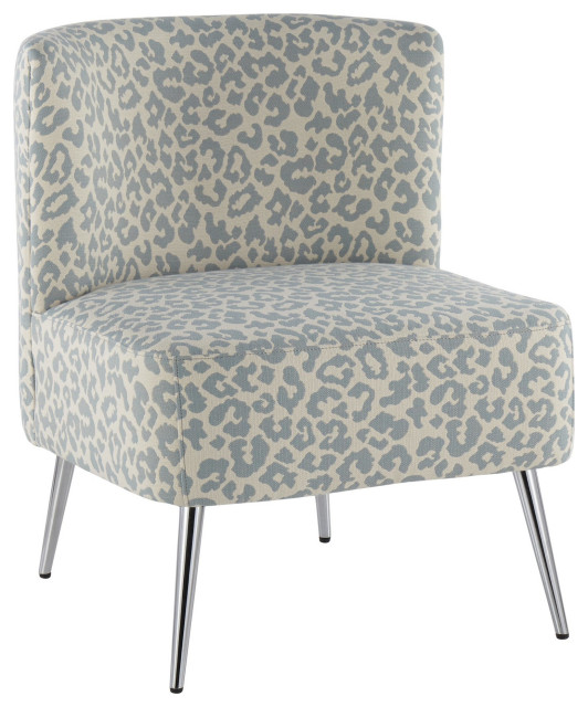 Fran Slipper Chair, Chrome/Blue Leopard Fabric