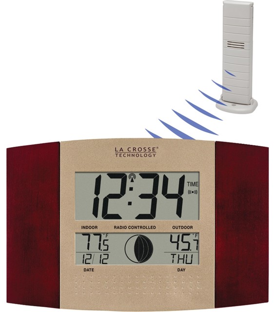 Digital Atomic Wall Clock Indoor And Outdoor Temperature Cherry Digital Atomic Wall Clock Indoor And Outdoor Temperature Cherry Wood Finish Contemporary Decorative Thermometers By Diddly Deals