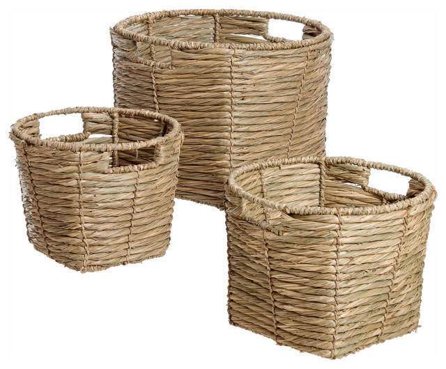 Koper Woven Water Hyacinth Twine Baskets Set of 3 Beach Style