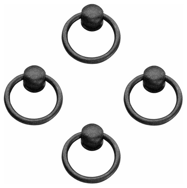 Black Wrought Iron Mission Ring Pulls 2" Drop Style Pack of 4 Transitional