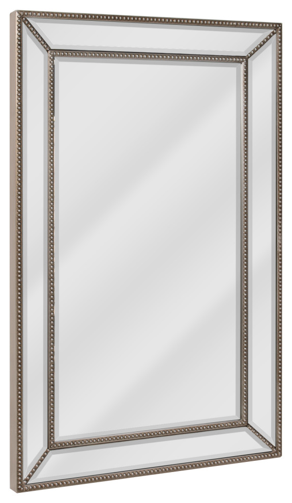 Head West Beaded Champagne Silver Beveled Wall Mirror - 24x36