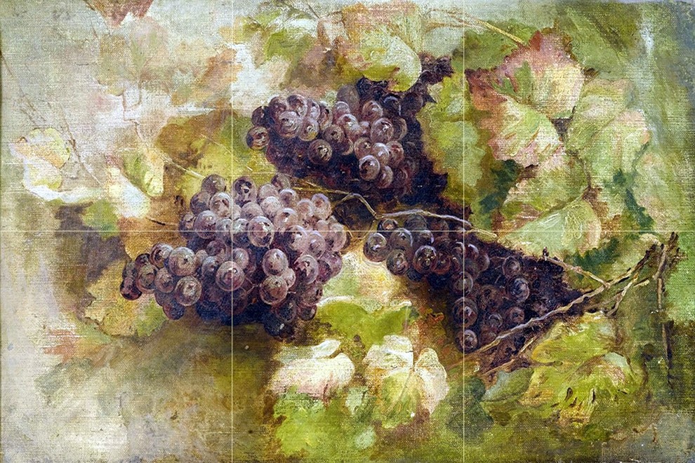Tile Mural Kitchen Backsplash Vine Fruits Pattern Grapes, Ceramic Matte