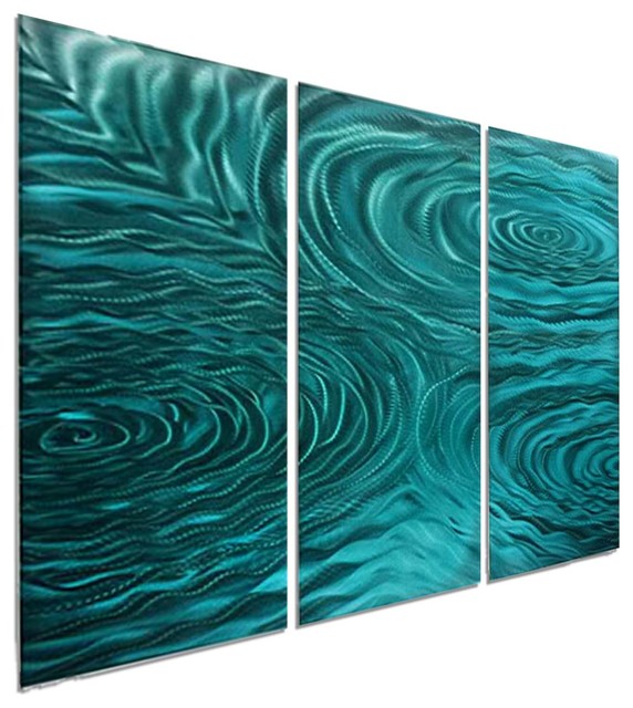 Metal Wall Art Abstract Accent Painting Decor By Jon Allen Teal Liquid Ambiance
