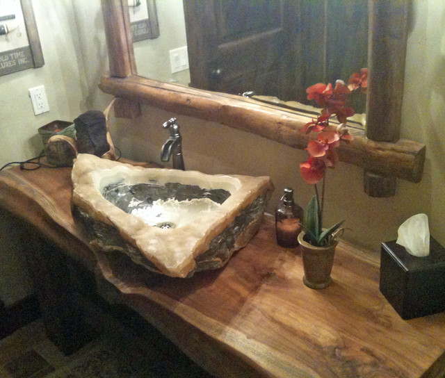 Quartz & Marble Vessel Sink On Reclaimed Monkeypod Wood Vanity