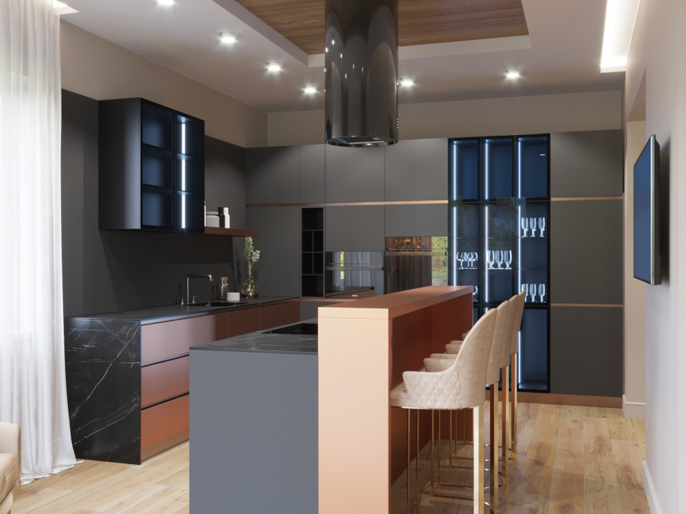 Проектирование кухни с яркими фасадами