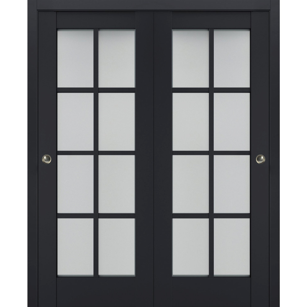 Sliding Bypass Doors, Veregio 7412 Antracite & Frosted Glass, 56"x96