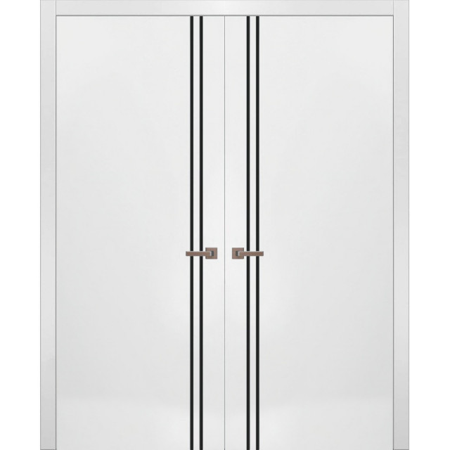 Solid French Double Doors Planum 0016 White Silk with, 72" x 84" ( 2