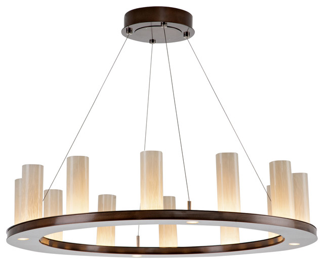 Corona Ring Chandelier, Gunmetal, Frosted Seeded Glass