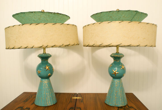Pair of 1950s Lamps With Gold Stars and Speckles by The Vintage Supply Co.