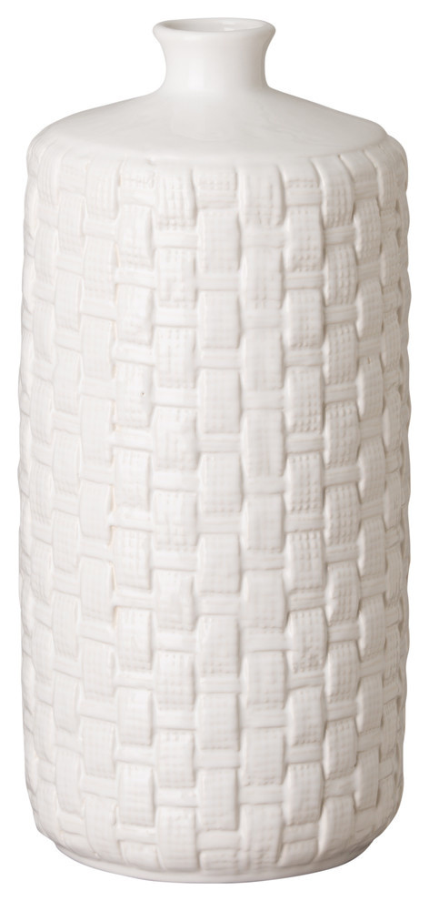 Jules Woven Vase, White, Round