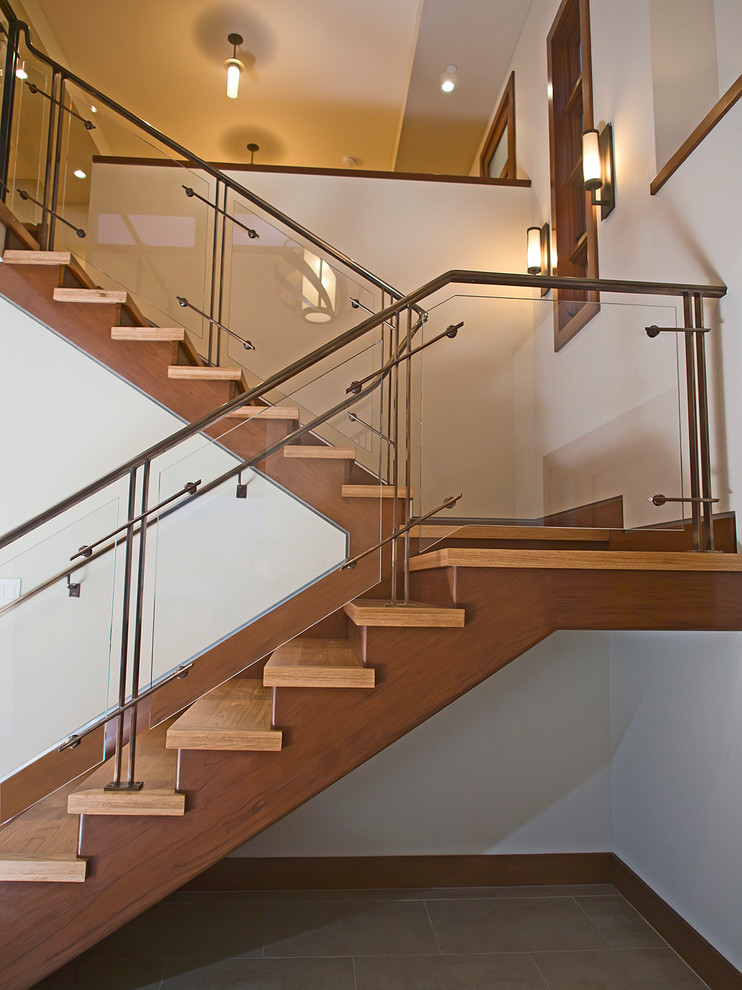 Design ideas for a large contemporary wood straight staircase in San Francisco with wood risers.