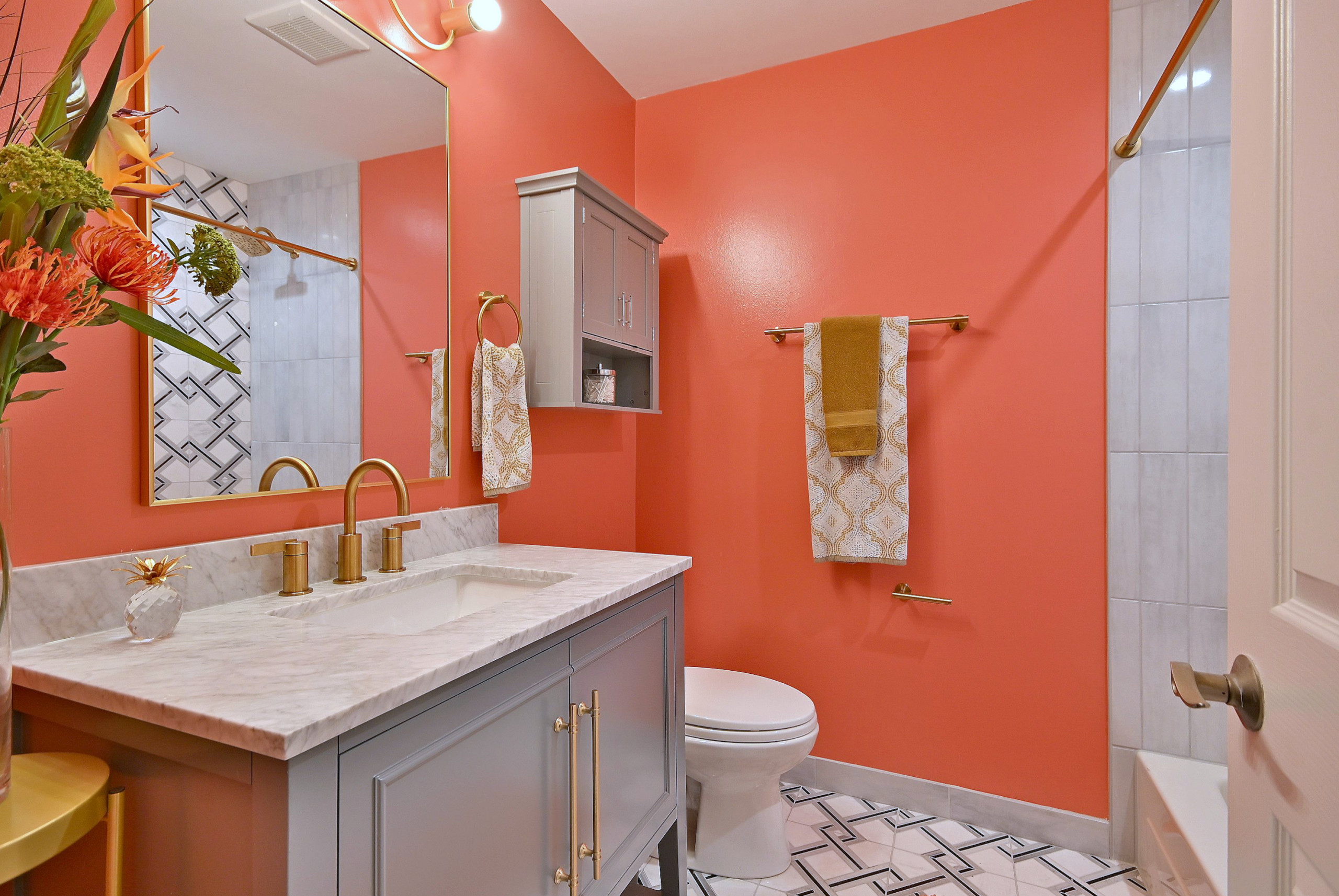 Mid-Century Modern Geometric Tile Tub Surround