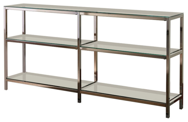 Benzara BM159116 Industrial Metal Bookcase with Glass Shelves, Silver