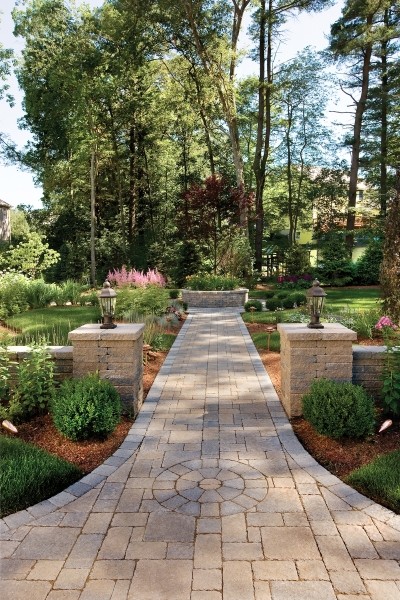 Paving Brick Walkway to a Raised Planter with Pillars and 