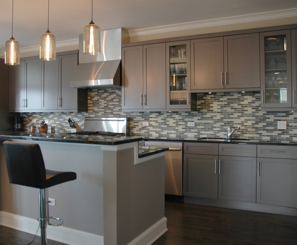Example of a transitional home design design in Chicago