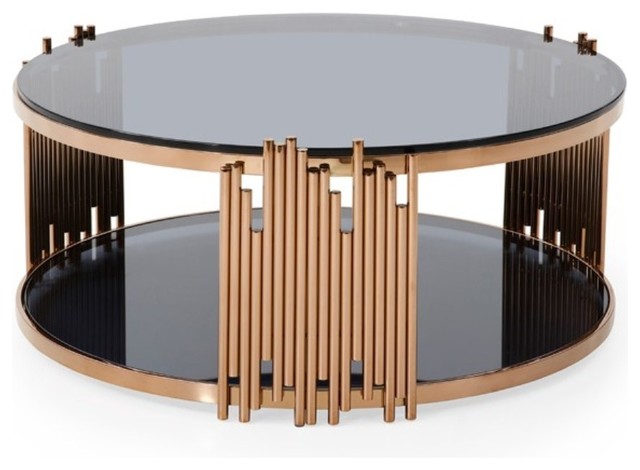 Cool modrest coffee table Modrest Bryce Modern Smoked Glass And Rosegold Round Coffee Table Contemporary Tables By Vig Furniture Inc Houzz