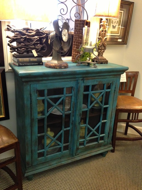 distressed turquoise cabinet